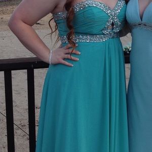 Teal Strapless Prom Dress with Rhinestones